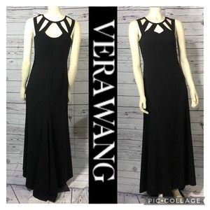 Vera Wang Floor Length Black Gown Cut Out Neckline and train on the back!